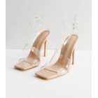 Public Desire Pale Pink Clear Strappy Stiletto Heel Sandals