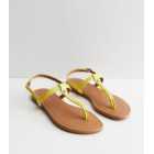 Yellow Leather-Look Plaited Toe Post Sandals