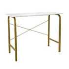 Teamson Home 40" Bella Modern Wooden Home Office Computer Desk With White Faux Marble Top And Brass Metal Frame