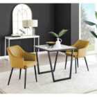 Furniture Box Carson White Marble Effect Square Dining Table and 2 Mustard Calla Black Leg Chairs
