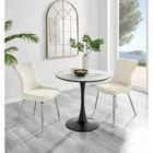 Furniture Box Elina White Marble Effect Round Dining Table and 2 Cream Nora Silver Leg Chairs