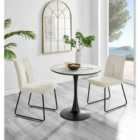Furniture Box Elina White Marble Effect Round Dining Table and 2 Cream Halle Chairs