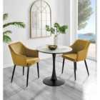Furniture Box Elina White Marble Effect Round Dining Table and 2 Mustard Calla Black Leg Chairs