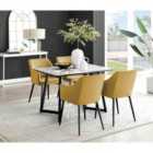 Furniture Box Carson White Marble Effect Dining Table and 4 Mustard Calla Black Leg Chairs