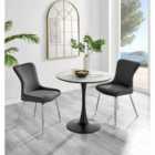 Furniture Box Elina White Marble Effect Round Dining Table and 2 Dark Grey Nora Silver Leg Chairs