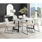 Furniture Box Carson White Marble Effect Dining Table and 6 Cream Halle Chairs