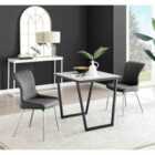 Furniture Box Carson White Marble Effect Square Dining Table and 2 Dark Grey Nora Silver Leg Chairs
