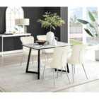 Furniture Box Carson White Marble Effect Dining Table and 4 Cream Nora Silver Leg Chairs