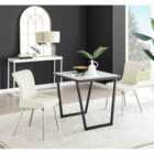 Furniture Box Carson White Marble Effect Square Dining Table and 2 Cream Nora Silver Leg Chairs
