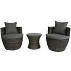 Charles Bentley 3-Piece Rattan Stacking Outdoor Furniture Set - Grey Rattan with Grey Cushions
