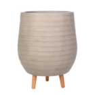 IDEALIST Plaited Style Beige Egg Planter with Legs, Round Indoor Plant Pot Stand for Indoor Plants D44 H55 cm, 60L