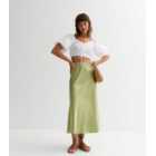 Gini London Light Green Satin Midi Skirt