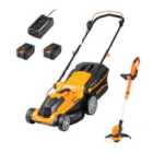 LawnMaster MX 24V 37cm Cordless Lawnmower and Grass Trimmer Set with 2 battery packs
