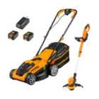 LawnMaster MX 24V 34cm Cordless Lawnmower and Grass Trimmer Set with 2 battery packs
