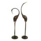 Solstice Sculptures Contemporary Cranes Pair 90&76Cm Aluminium Dark Verdigris