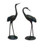 Solstice Sculptures Cranes Pair Medium 71&63Cm Aluminium Dark Verdigris