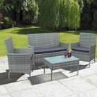 Neo Direct 4 Piece Rattan Outdoor Garden Sofa Set - Grey