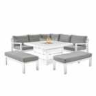 Hex Living Firepit Table With Corner Sofa And 2 Large Benches White