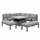 Hex Living Tutbury Square Dual Height Table With Corner Sofa And 2 Large Benches Grey