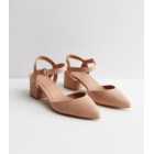 Wide Fit Pale Pink Suedette Pointed Mid Block Heel Court Shoes