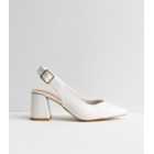 White Leather-Look Slingback Mid Block Heel Court Shoes