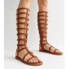 Tan High Leg Gladiator Sandals