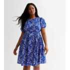 Curves Blue Tropical Print Mini Dress