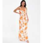 QUIZ Orange Floral Wrap Maxi Dress