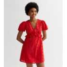 Red Cotton Broderie Frill Mini Dress