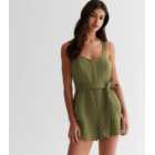Olive Textured Belted Playsuit