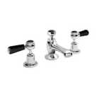 Hudson Reed Black Topaz With Lever & Domed Collar 3 Tap Hole Basin Mixer - Chrome / Black