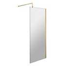 Nuie 760mm Wetroom Screen With Support Bar - Brushed Brass