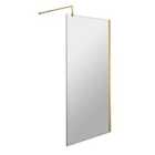 Nuie 800mm Wetroom Screen With Support Bar - Brushed Brass