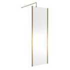 Nuie 700mm Outer Framed Wetroom Screen With Support Bar - Brushed Brass