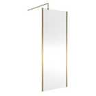 Nuie 800mm Outer Framed Wetroom Screen With Support Bar - Brushed Brass