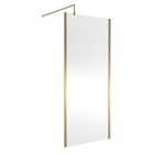 Nuie 900mm Outer Framed Wetroom Screen With Support Bar - Brushed Brass