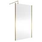 Nuie 1200mm Outer Framed Wetroom Screen With Support Bar - Brushed Brass