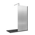 Nuie 900mm Fluted Wetroom Screen With Support Bar - Matt Black