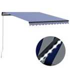 vidaXL Manual Retractable Awning With Led 300X250cm Blue And White