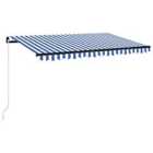 vidaXL Manual Retractable Awning With Led 450X300cm Blue And White