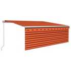 vidaXL Manual Retractable Awning With Blind&led 4X3M Orange & Brown