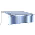 vidaXL Manual Retractable Awning With Blind&led 4.5X3M Blue & White