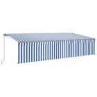 vidaXL Manual Retractable Awning With Blind&led 6X3M Blue & White