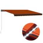 vidaXL Manual Retractable Awning With Led 450X300cm Orange And Brown