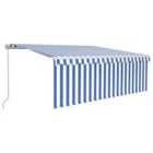 vidaXL Manual Retractable Awning With Blind&led 4X3M Blue & White