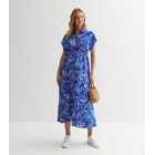 Maternity Blue Tropical Midi Shirt Dress