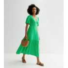 Tall Green Spot Puff Sleeve Midaxi Dress