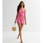 Mid Pink Textured Belted Playsuit