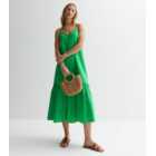 Green Cotton Embroidered Strappy Midaxi Dress