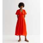 Red Button Front Midi Dress